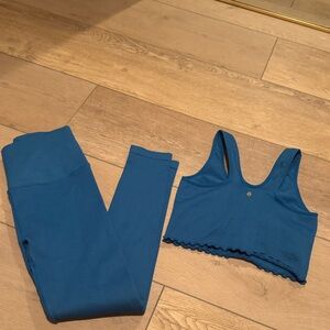 Blue Ribbed Leggings and Crop Top Set. Spiritual Gangster.